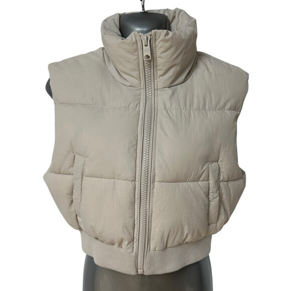 Garage Mini Puff Vest Cream Beige Sleeveless Puffer Jacket Women's Size Small - Picture 1 of 12
